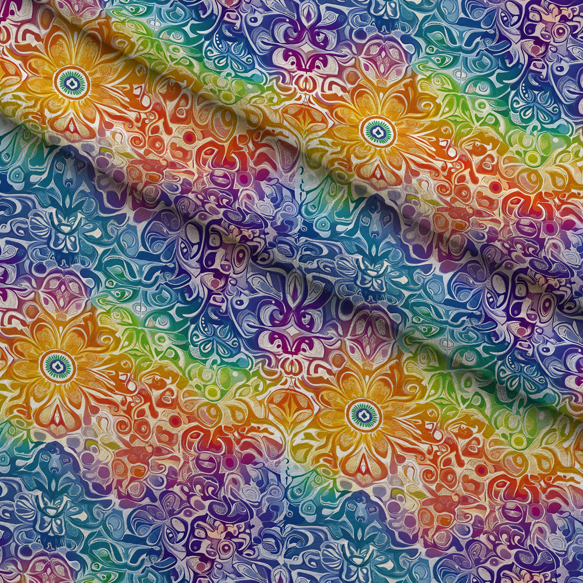 Prismatic Kaleidoscope Pattern 10 Fleece Fabric — fleece fabric folded close-up preview (mv-fleece-v1:lying)