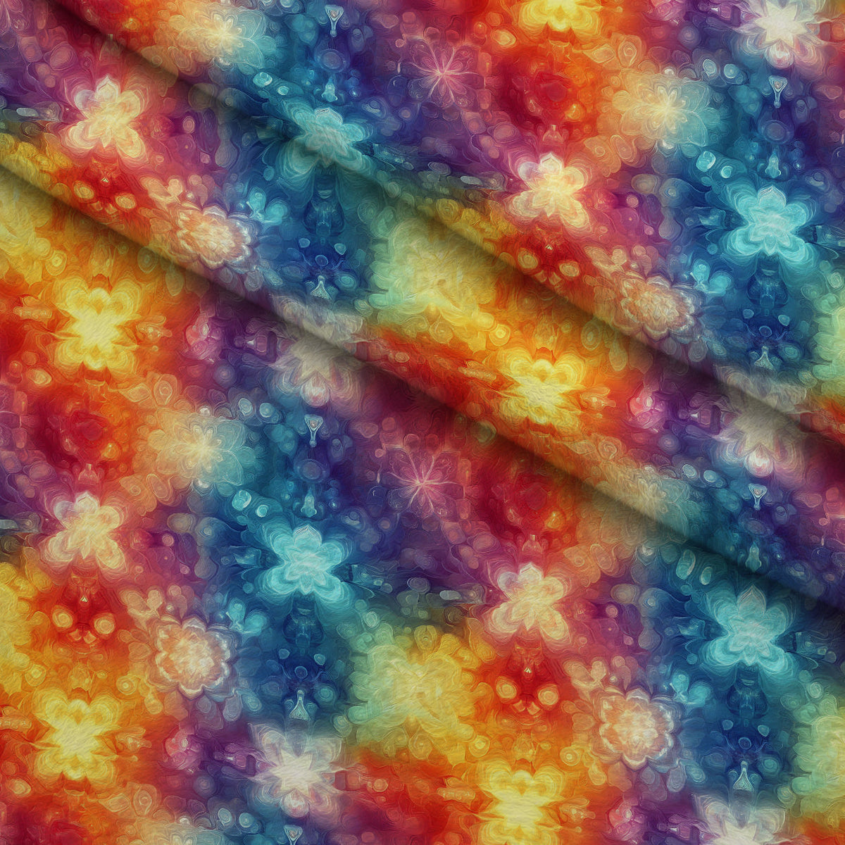 Prismatic Kaleidoscope Pattern 17 Fleece Fabric — fleece fabric folded close-up preview (mv-fleece-v1:lying)