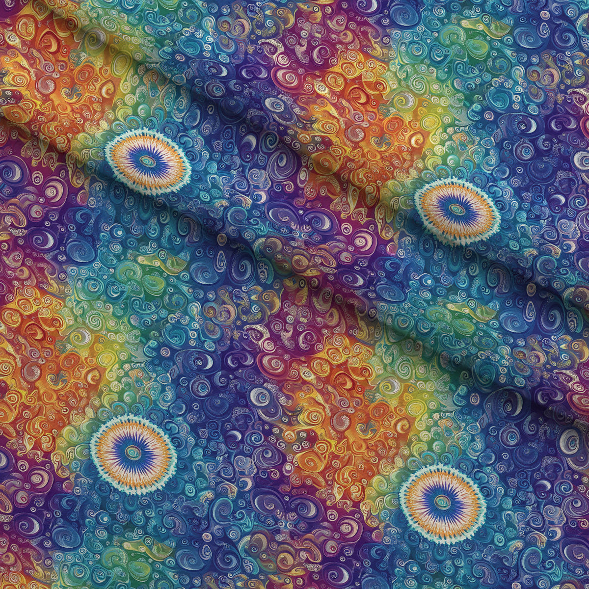 Prismatic Kaleidoscope Pattern 18 Fleece Fabric — fleece fabric folded close-up preview (mv-fleece-v1:lying)