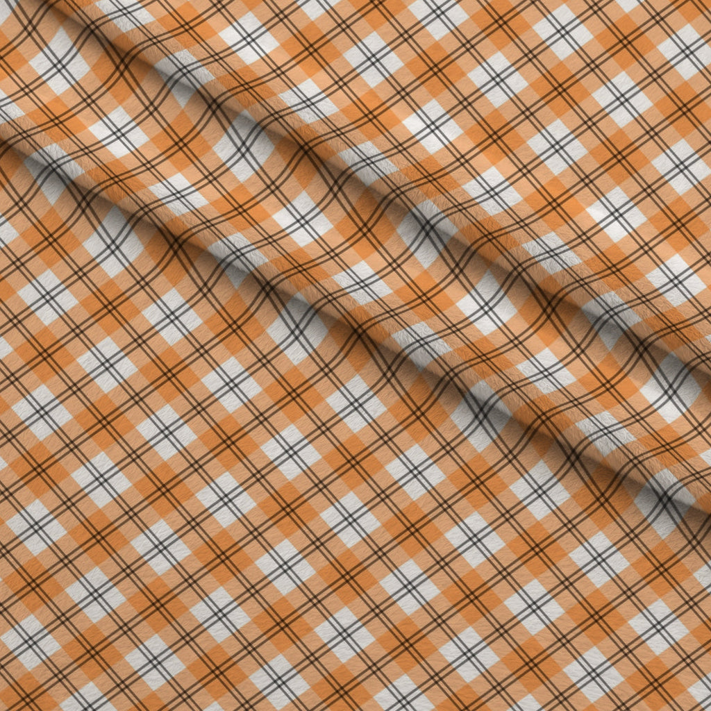 Pumpkin Gingham Pattern 17 Fleece Fabric — fleece fabric folded close-up preview (mv-fleece-v1:lying)