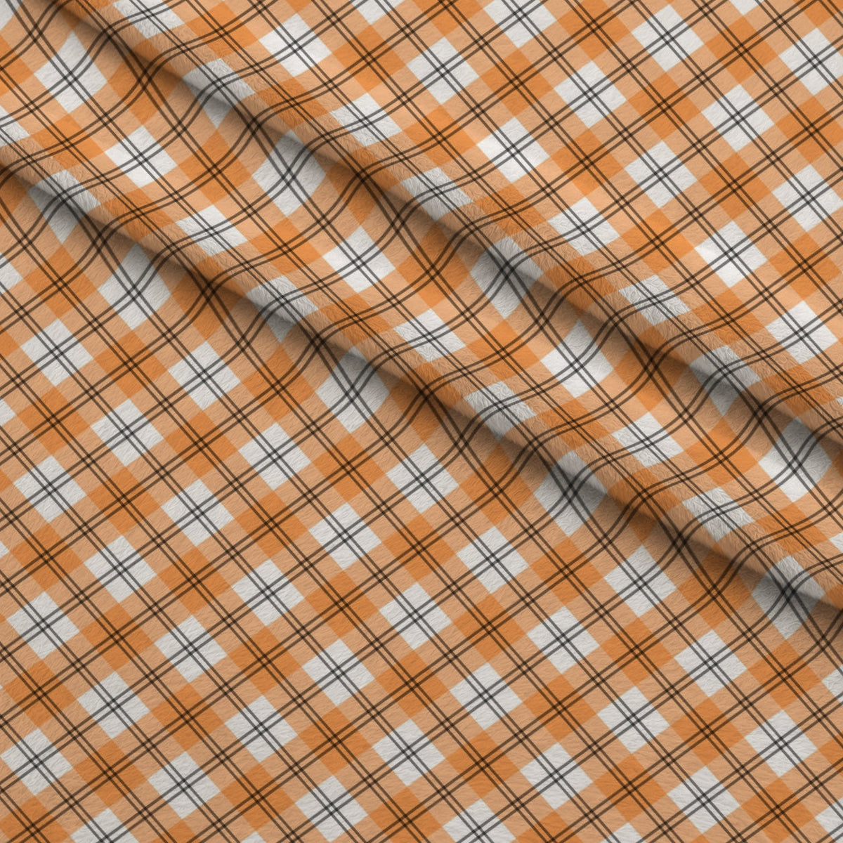 Pumpkin Gingham Pattern 17 Fleece Fabric — fleece fabric folded close-up preview (mv-fleece-v1:lying)