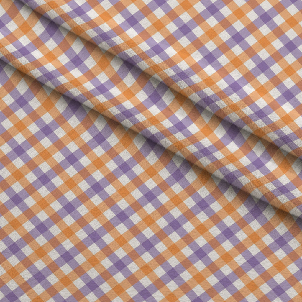 Pumpkin Gingham Pattern 2 Fleece Fabric — fleece fabric folded close-up preview (mv-fleece-v1:lying)