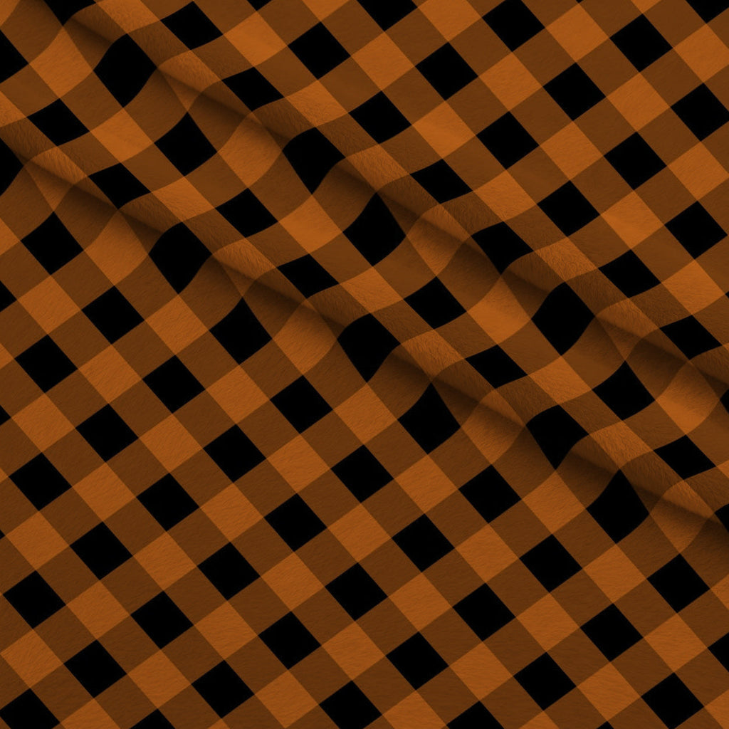 Pumpkin Gingham Pattern 7 Fleece Fabric — fleece fabric folded close-up preview (mv-fleece-v1:lying)