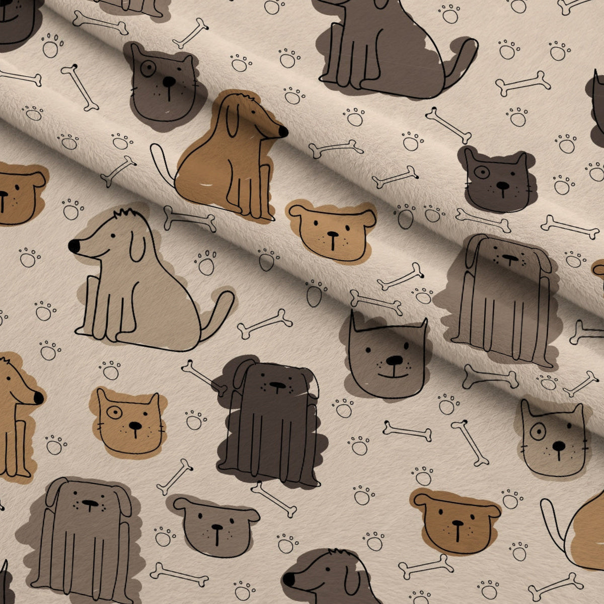 Puppy Pile Pattern 1 Fleece Fabric — fleece fabric folded close-up preview (mv-fleece-v1:lying)