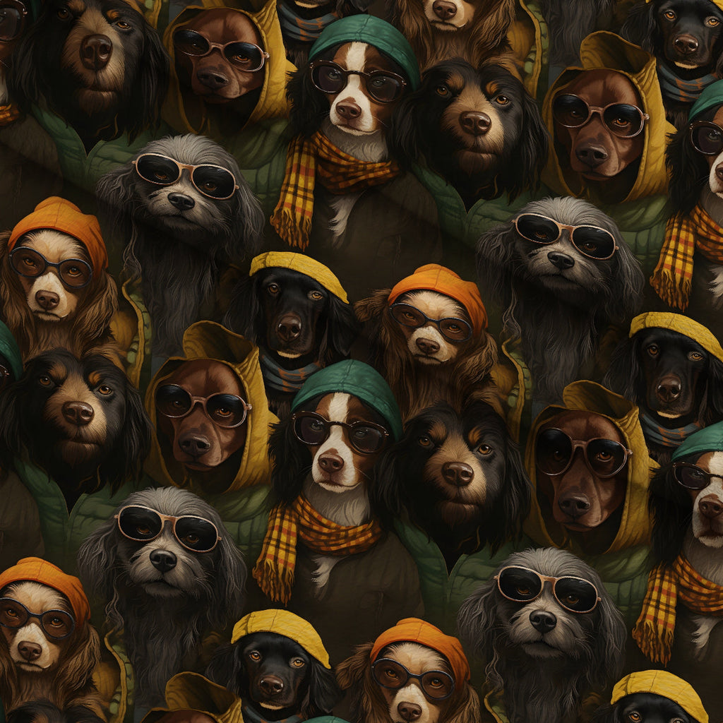 Puppy Portraits Pattern 3 Fleece Fabric — fleece fabric folded close-up preview (mv-fleece-v1:lying)