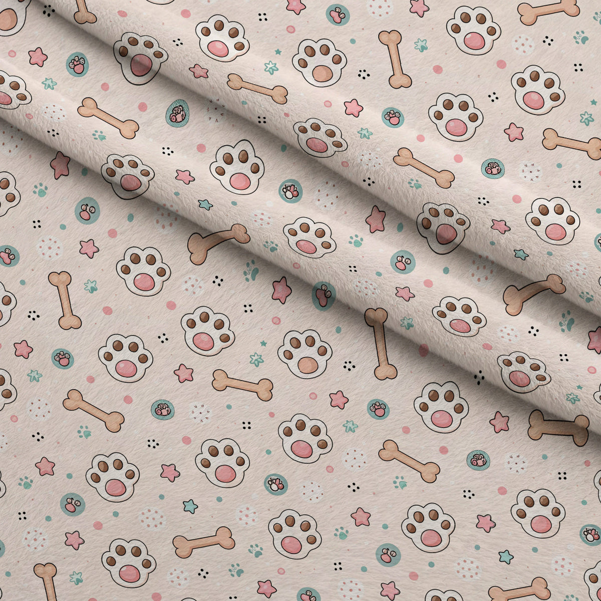 Puppy Prints Pattern 1 Fleece Fabric — fleece fabric folded close-up preview (mv-fleece-v1:lying)