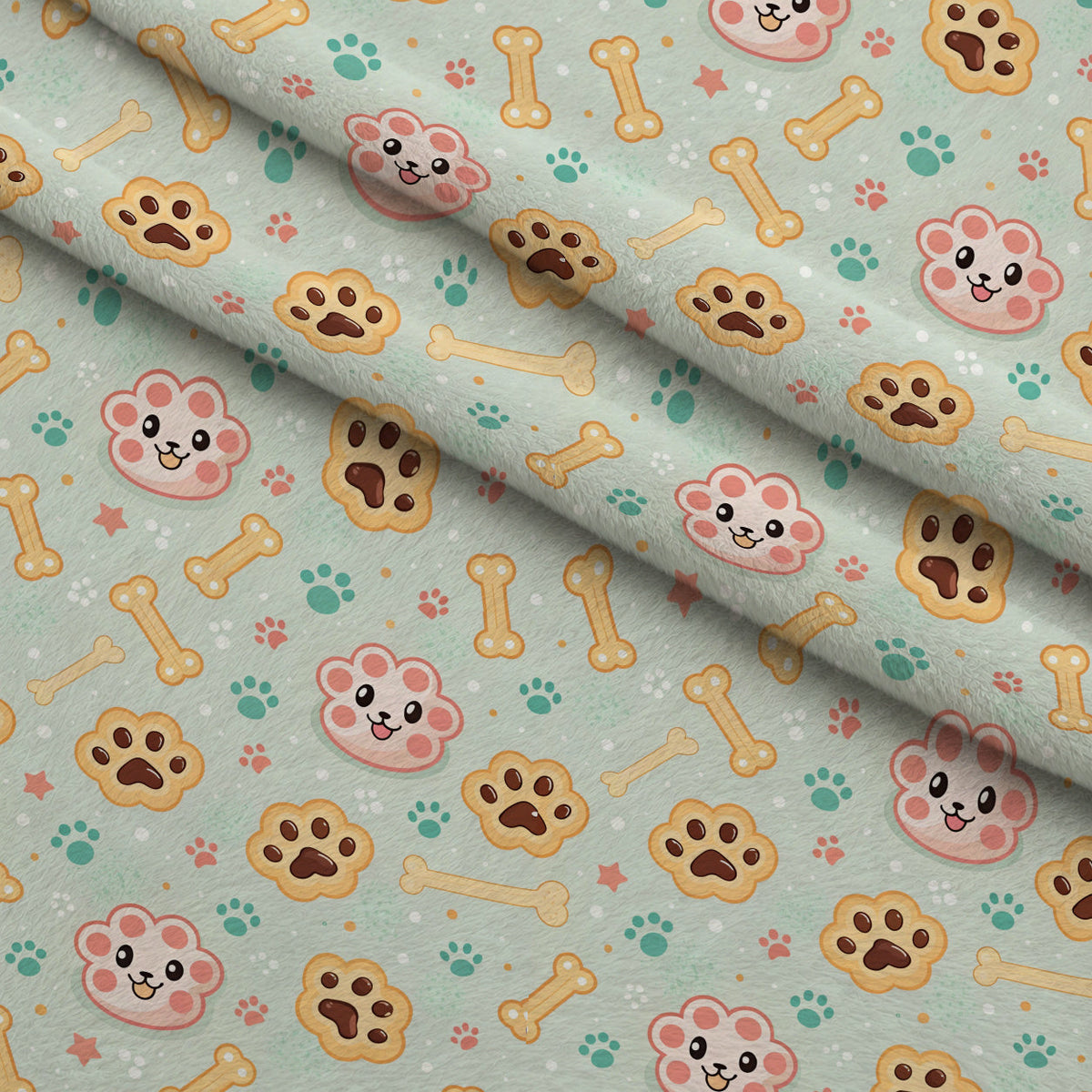 Puppy Prints Pattern 22 Fleece Fabric — fleece fabric folded close-up preview (mv-fleece-v1:lying)