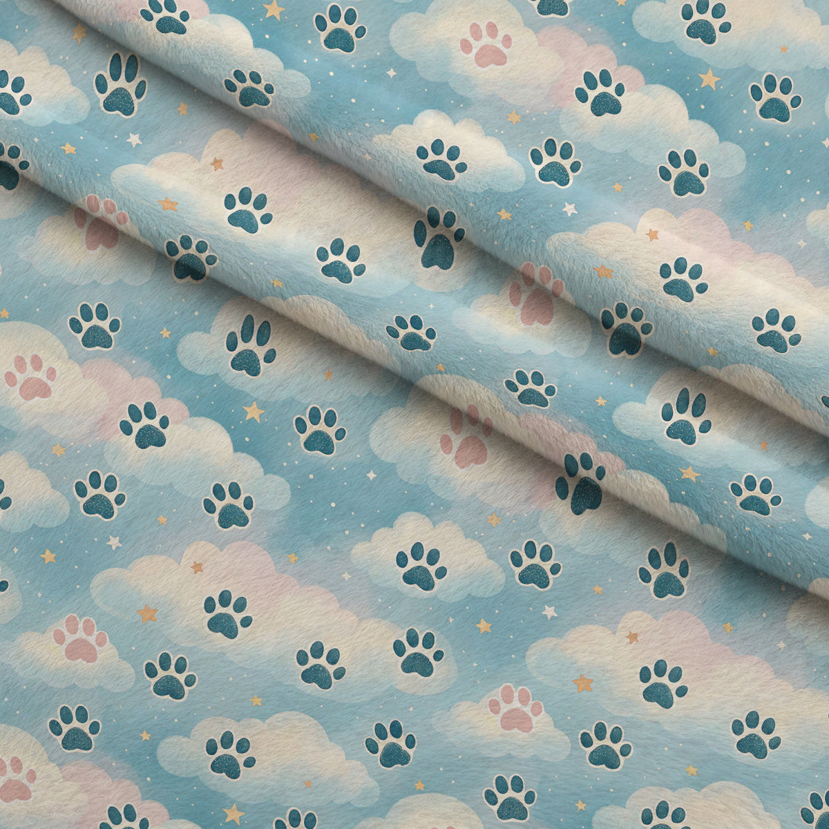 Puppy Prints Pattern 25 Fleece Fabric — fleece fabric folded close-up preview (mv-fleece-v1:lying)