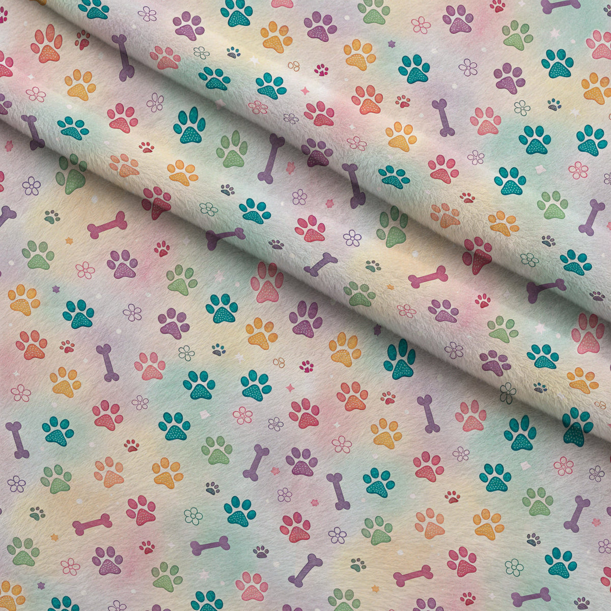 Puppy Prints Pattern 6 Fleece Fabric — fleece fabric folded close-up preview (mv-fleece-v1:lying)