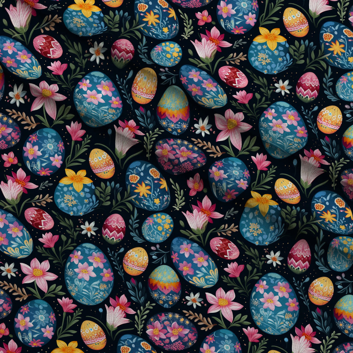 Pysanky Garden Pattern 12 Fleece Fabric — fleece fabric folded close-up preview (mv-fleece-v1:lying)