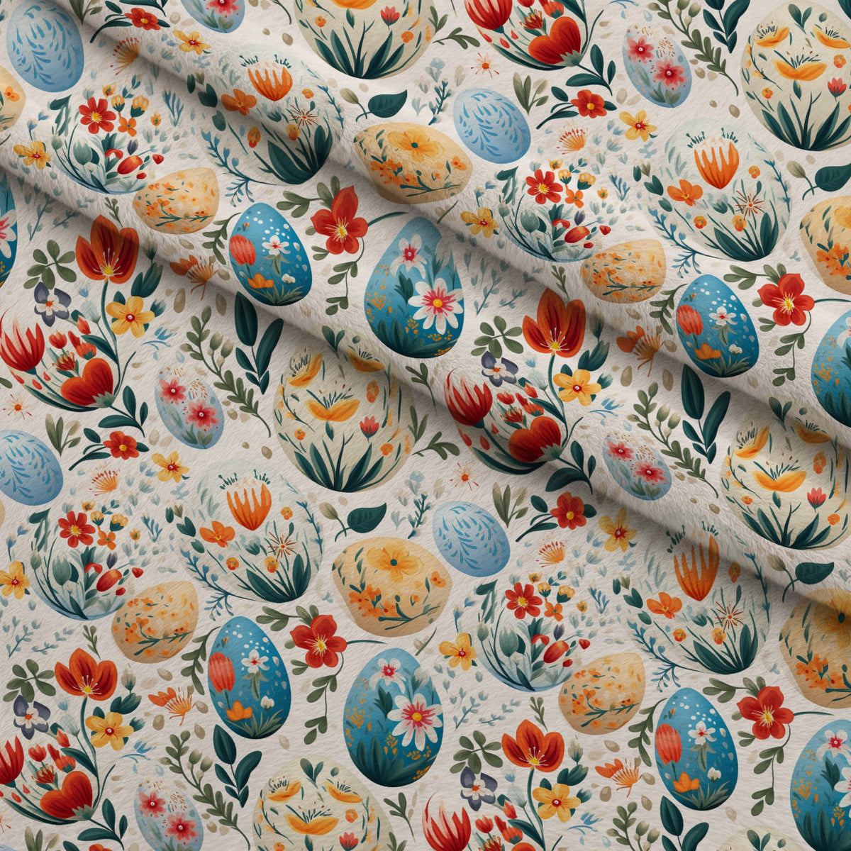 Pysanky Garden Pattern 13 Fleece Fabric — fleece fabric folded close-up preview (mv-fleece-v1:lying)