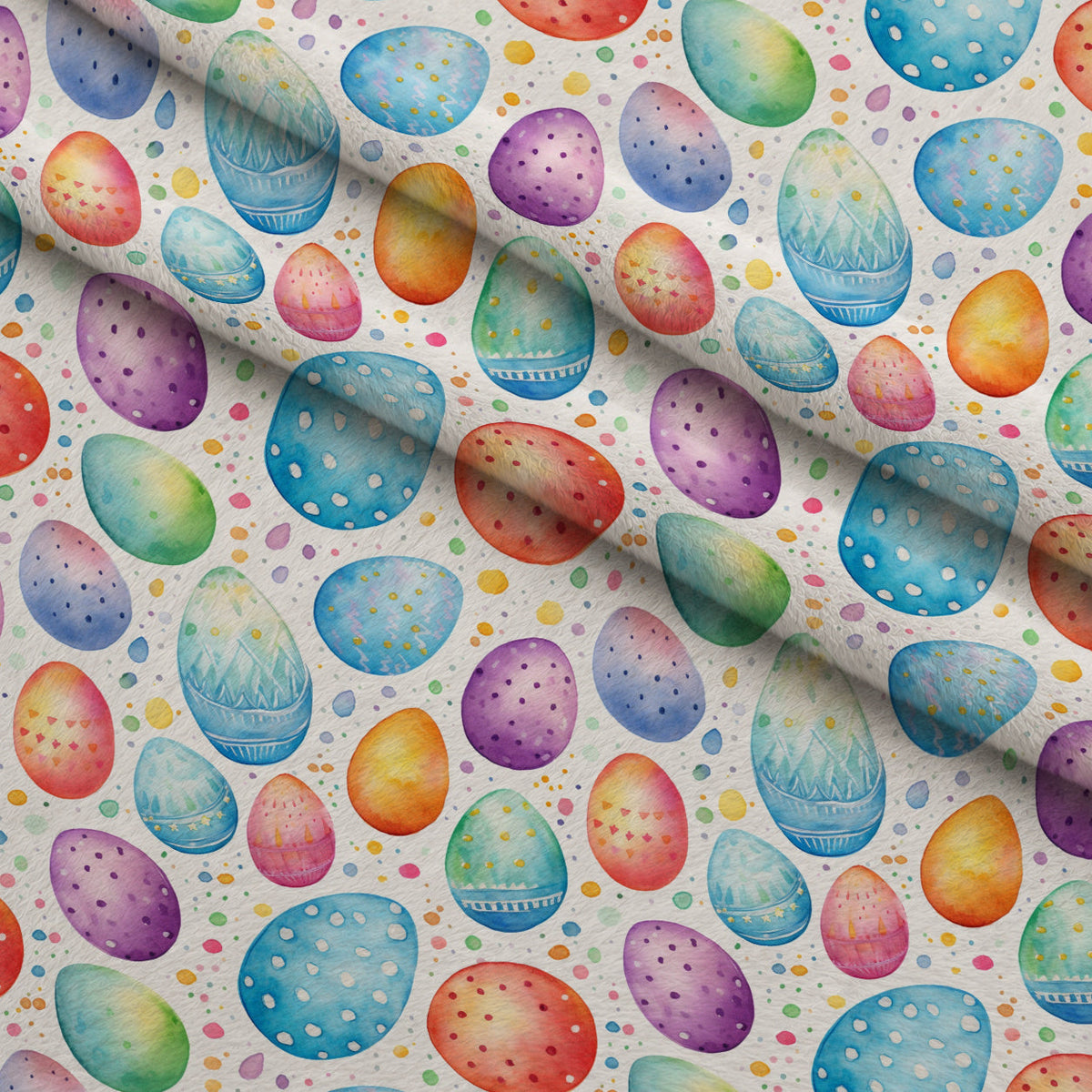 Pysanky Garden Pattern 15 Fleece Fabric — fleece fabric folded close-up preview (mv-fleece-v1:lying)