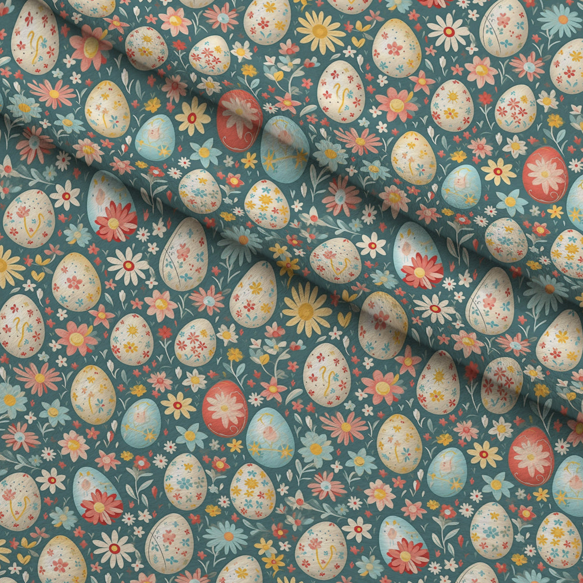 Pysanky Garden Pattern 16 Fleece Fabric — fleece fabric folded close-up preview (mv-fleece-v1:lying)