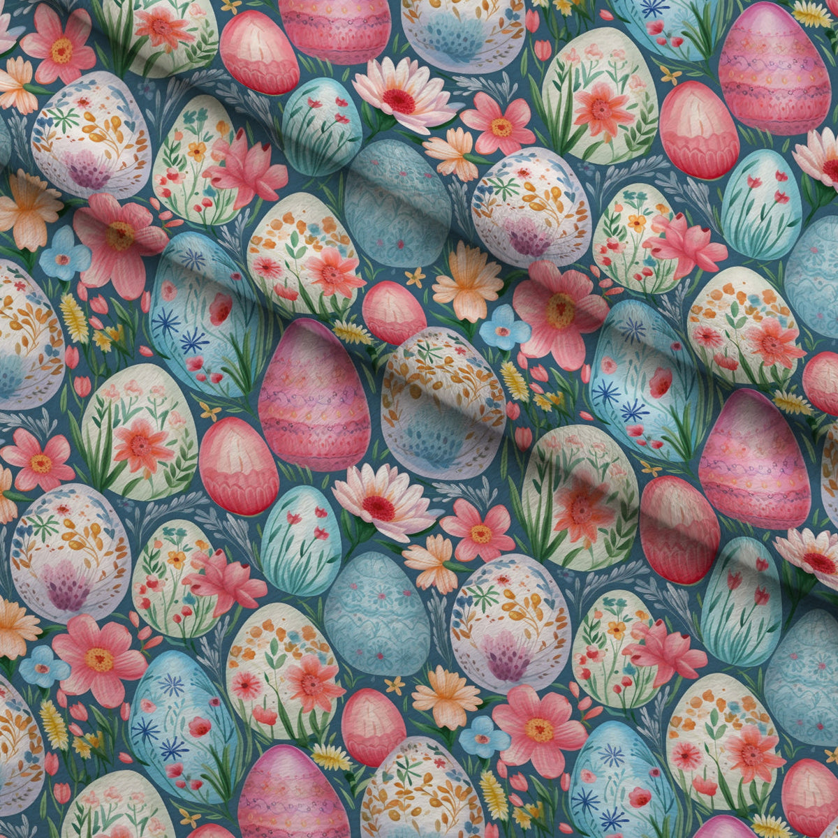 Pysanky Garden Pattern 21 Fleece Fabric — fleece fabric folded close-up preview (mv-fleece-v1:lying)