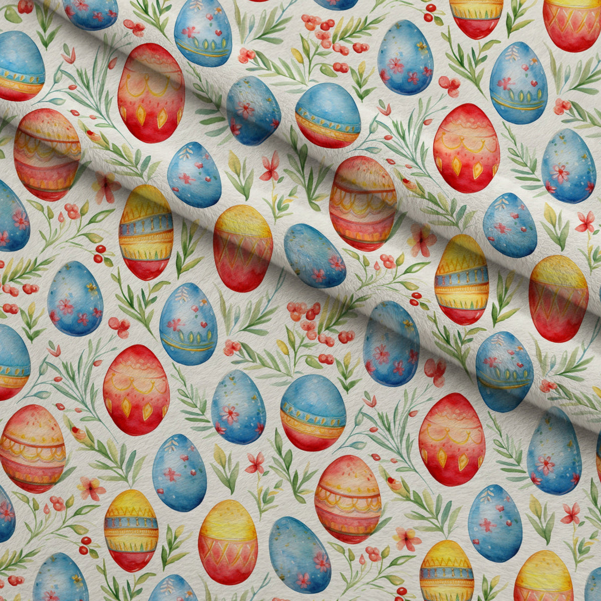 Pysanky Garden Pattern 25 Fleece Fabric — fleece fabric folded close-up preview (mv-fleece-v1:lying)