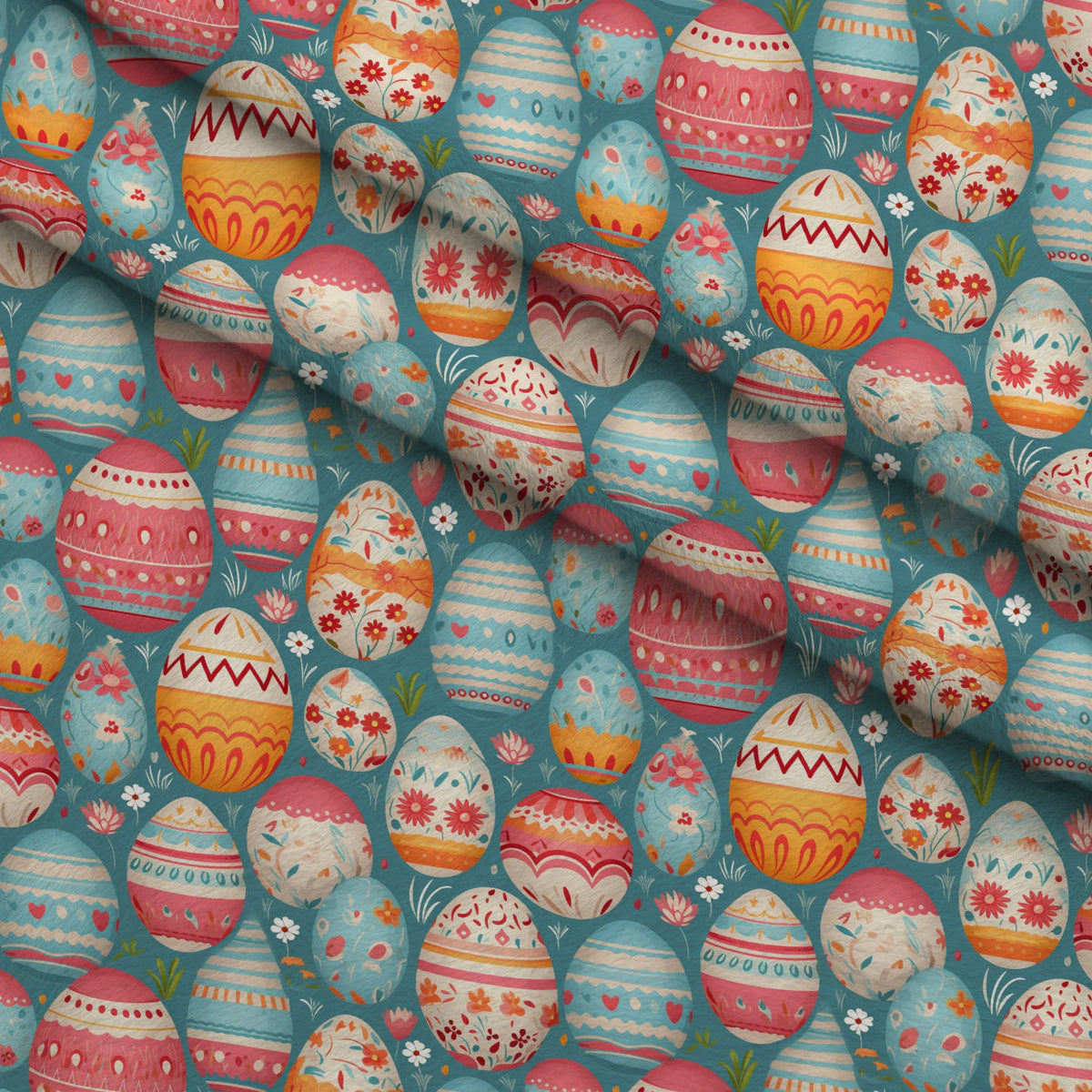 Pysanky Garden Pattern 4 Fleece Fabric — fleece fabric folded close-up preview (mv-fleece-v1:lying)