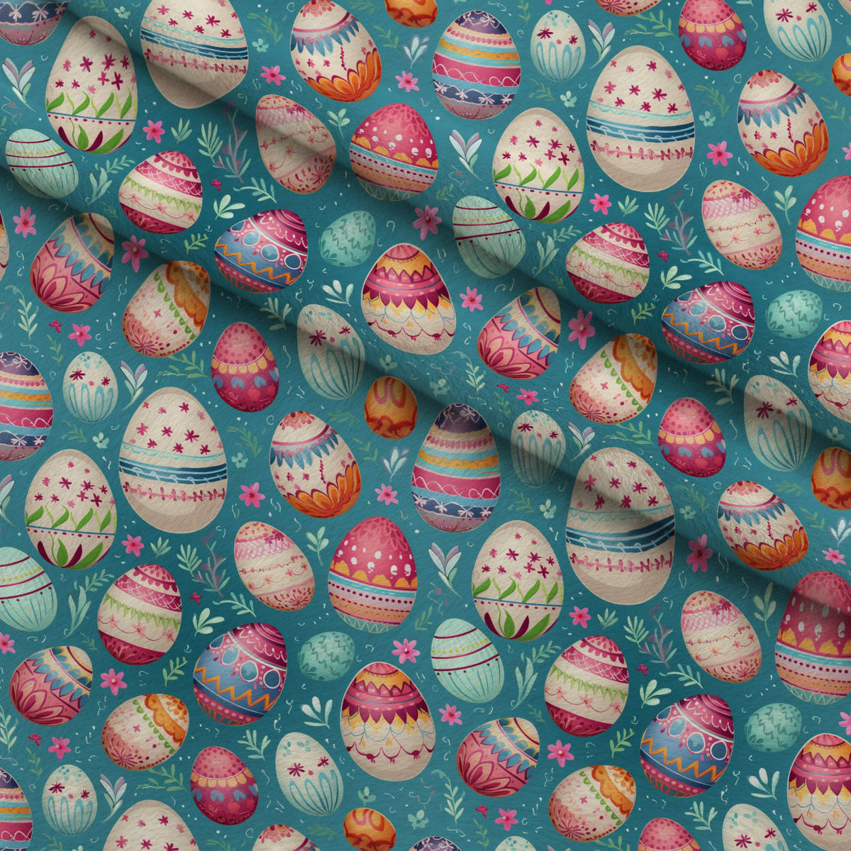 Pysanky Garden Pattern 5 Fleece Fabric — fleece fabric folded close-up preview (mv-fleece-v1:lying)
