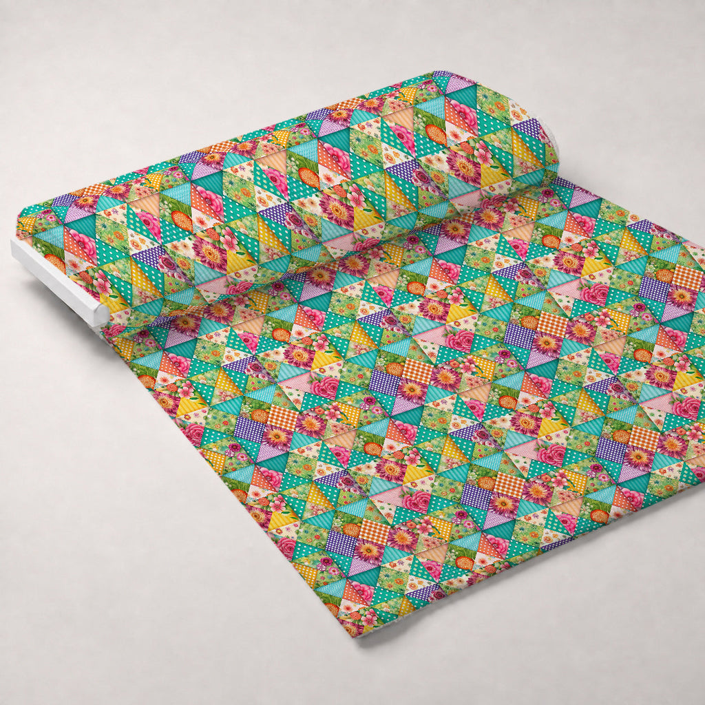 Quilted Daisies Pattern 1 Fleece Fabric — fleece fabric unrolled bolt preview (mv-fleece-v1:bolt)