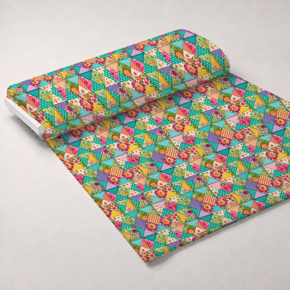 Quilted Daisies Pattern 1 Fleece Fabric — fleece fabric unrolled bolt preview (mv-fleece-v1:bolt)
