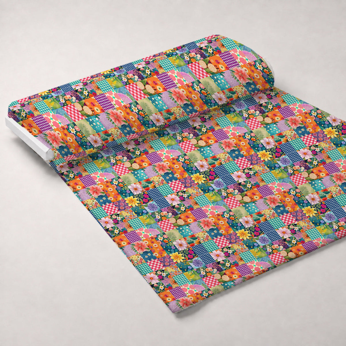 Quilted Daisies Pattern 15 Fleece Fabric — fleece fabric unrolled bolt preview (mv-fleece-v1:bolt)