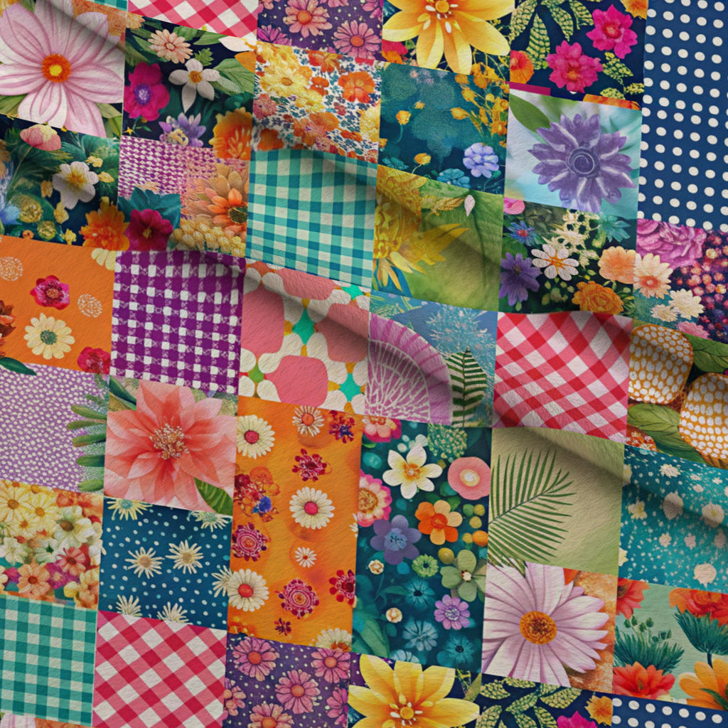 Quilted Daisies Pattern 15 Fleece Fabric — fleece fabric folded close-up preview (mv-fleece-v1:lying)