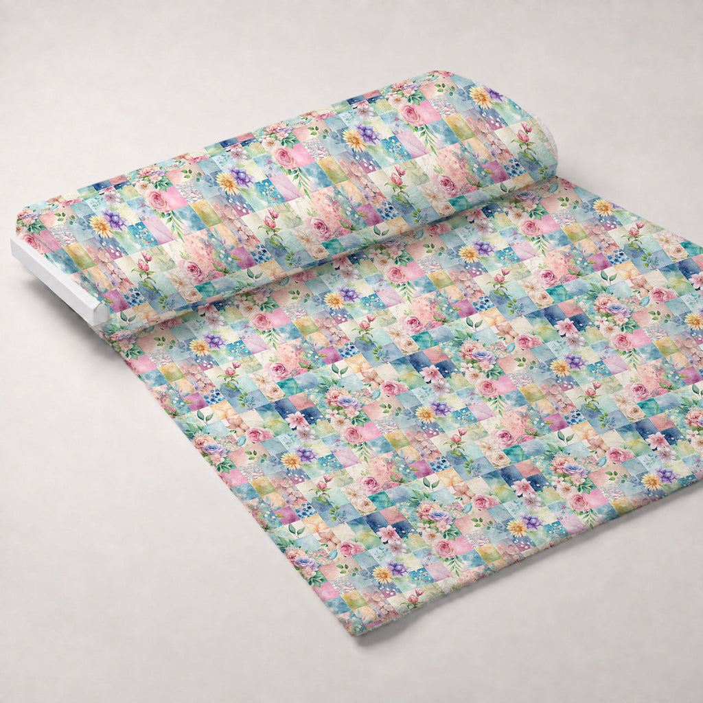 Quilted Daisies Pattern 23 Fleece Fabric — fleece fabric unrolled bolt preview (mv-fleece-v1:bolt)