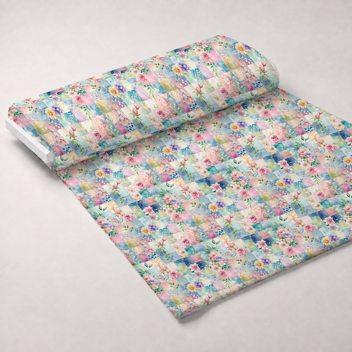 Quilted Daisies Pattern 23 Fleece Fabric — fleece fabric unrolled bolt preview (mv-fleece-v1:bolt)