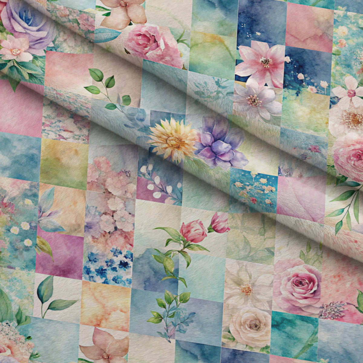 Quilted Daisies Pattern 23 Fleece Fabric — fleece fabric folded close-up preview (mv-fleece-v1:lying)