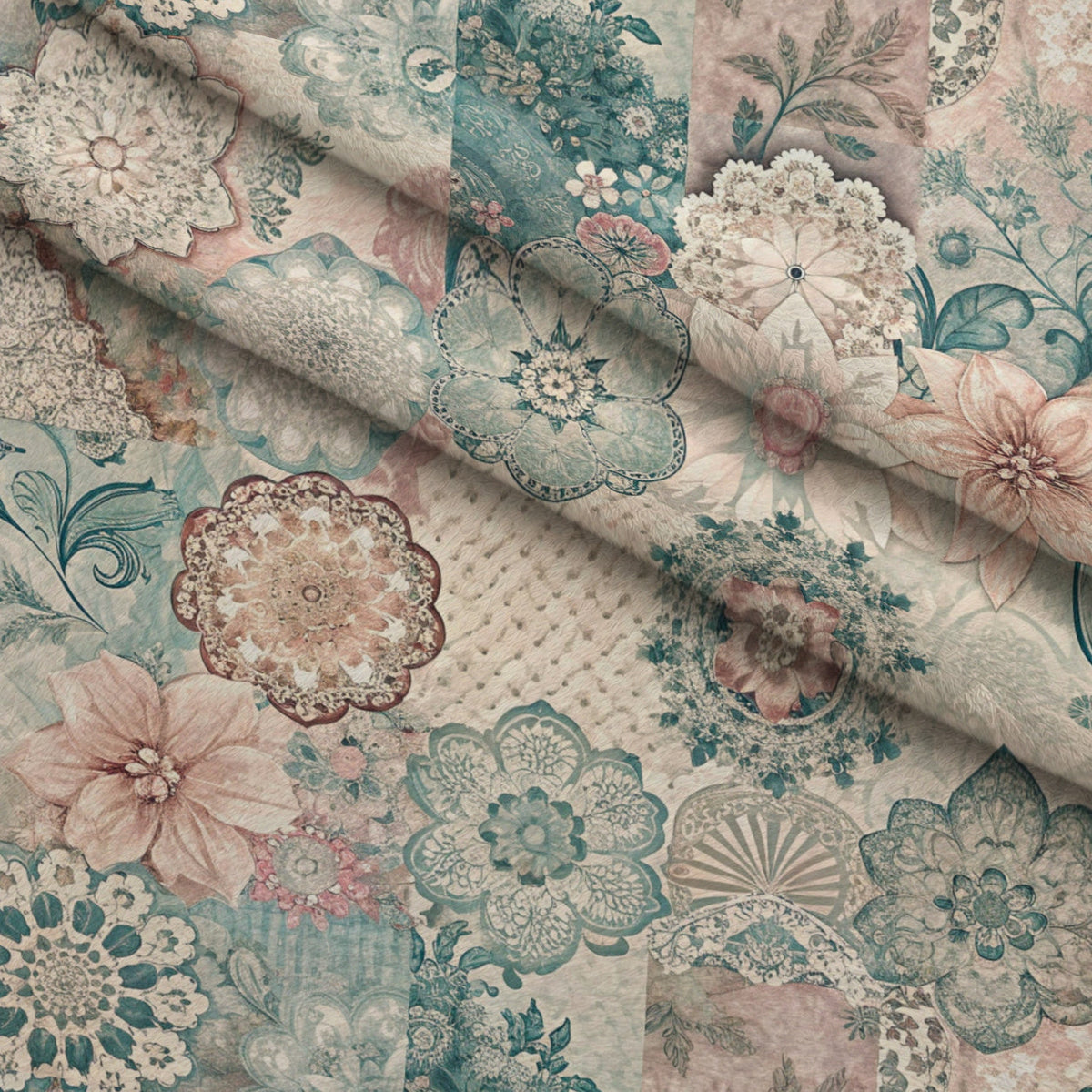 Quilted Daisies Pattern 25 Fleece Fabric — fleece fabric folded close-up preview (mv-fleece-v1:lying)
