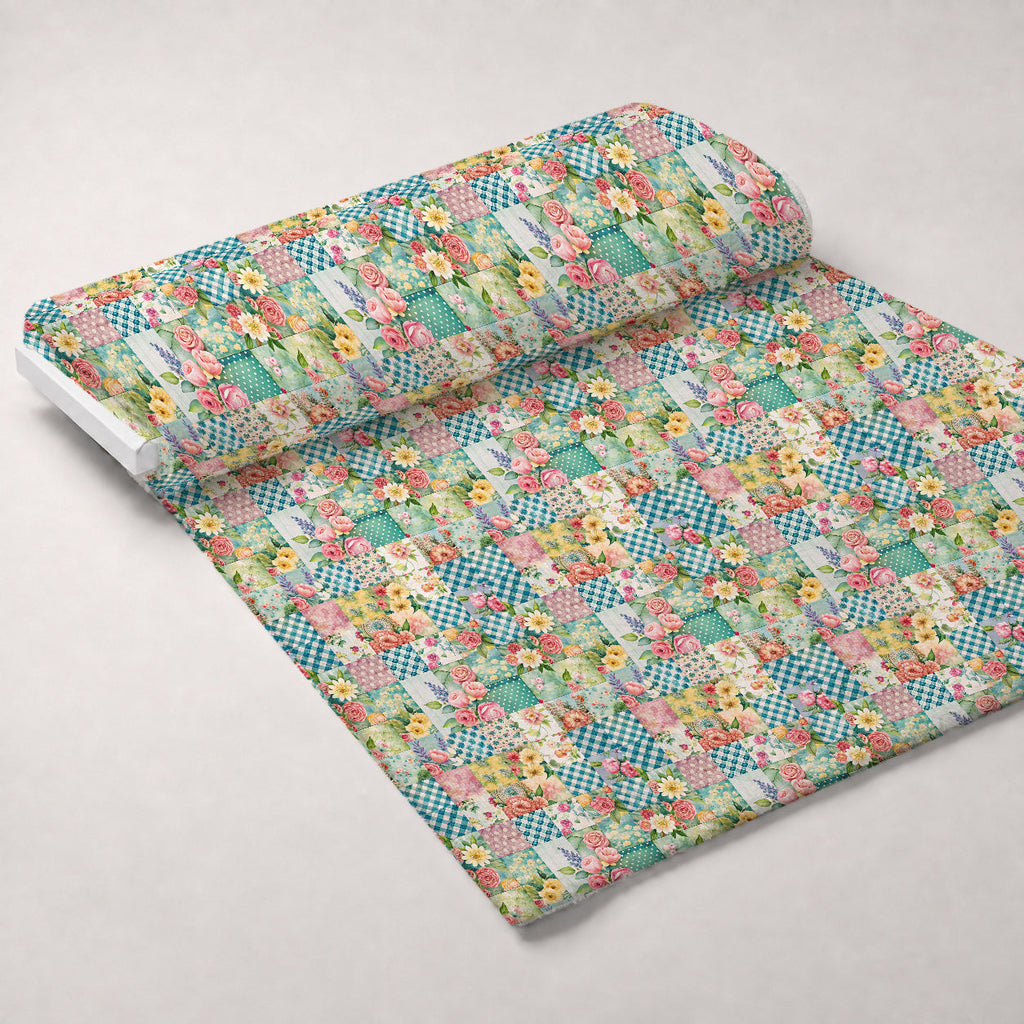Quilted Daisies Pattern 27 Fleece Fabric — fleece fabric unrolled bolt preview (mv-fleece-v1:bolt)