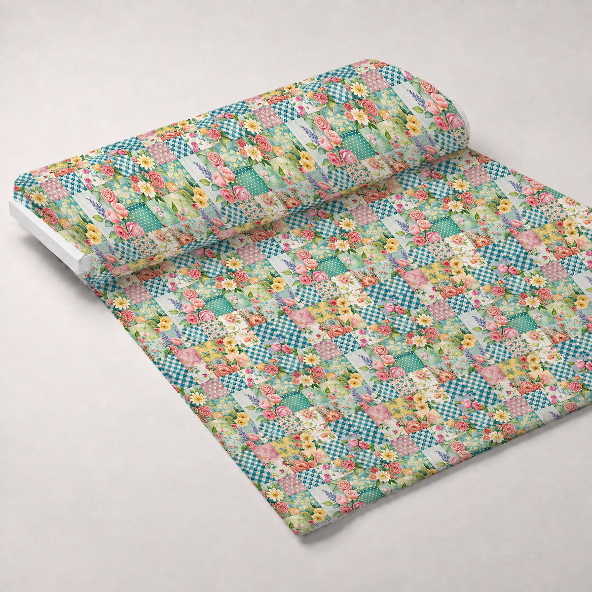 Quilted Daisies Pattern 27 Fleece Fabric — fleece fabric unrolled bolt preview (mv-fleece-v1:bolt)