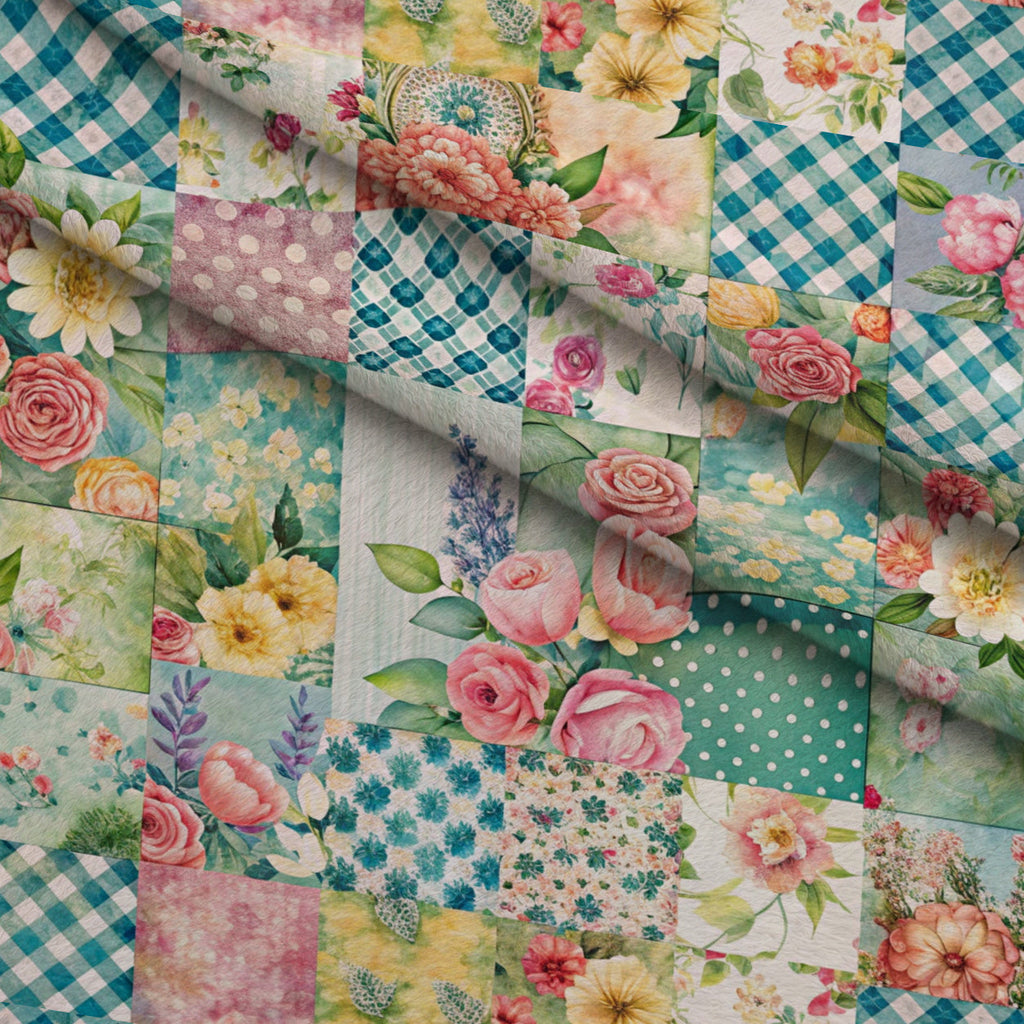 Quilted Daisies Pattern 27 Fleece Fabric — fleece fabric folded close-up preview (mv-fleece-v1:lying)