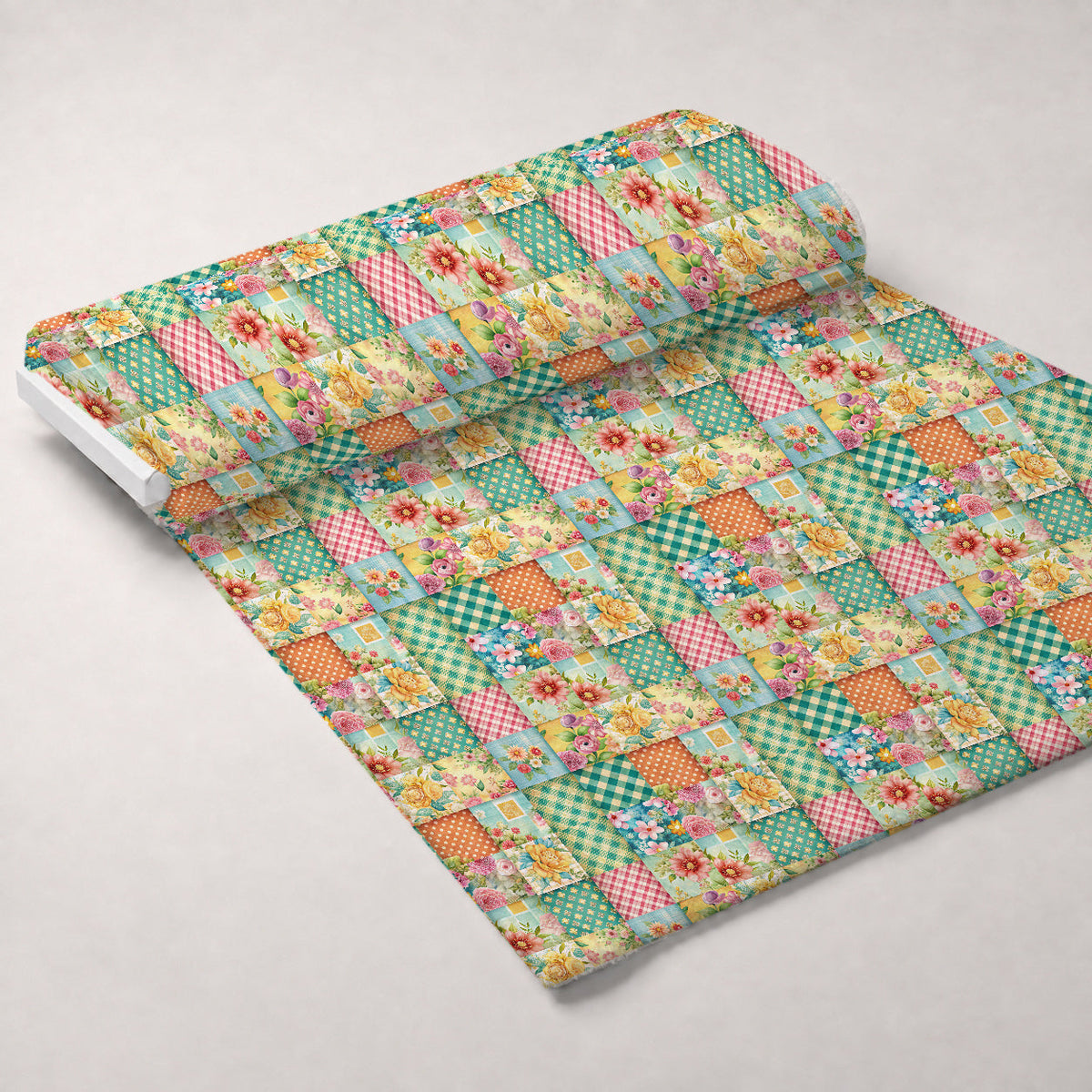 Quilted Daisies Pattern 28 Fleece Fabric — fleece fabric unrolled bolt preview (mv-fleece-v1:bolt)