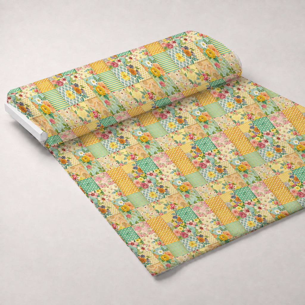 Quilted Daisies Pattern 29 Fleece Fabric — fleece fabric unrolled bolt preview (mv-fleece-v1:bolt)