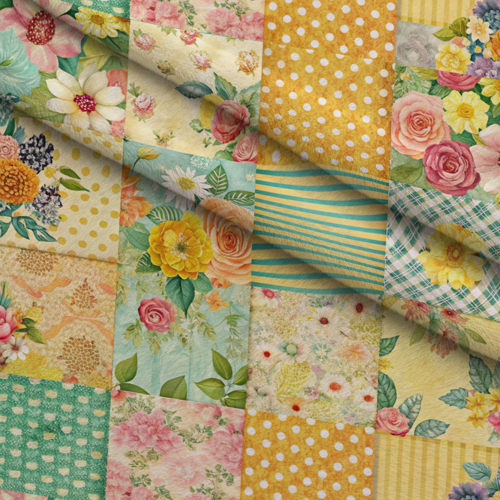 Quilted Daisies Pattern 29 Fleece Fabric — fleece fabric folded close-up preview (mv-fleece-v1:lying)