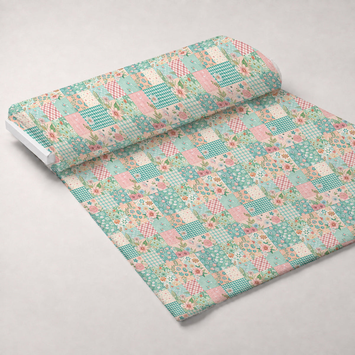 Quilted Daisies Pattern 3 Fleece Fabric — fleece fabric unrolled bolt preview (mv-fleece-v1:bolt)