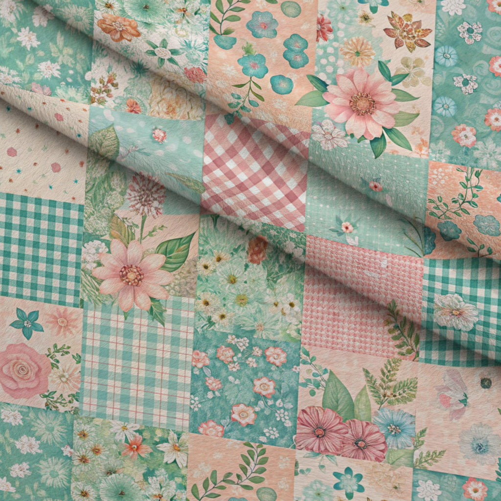Quilted Daisies Pattern 3 Fleece Fabric — fleece fabric folded close-up preview (mv-fleece-v1:lying)