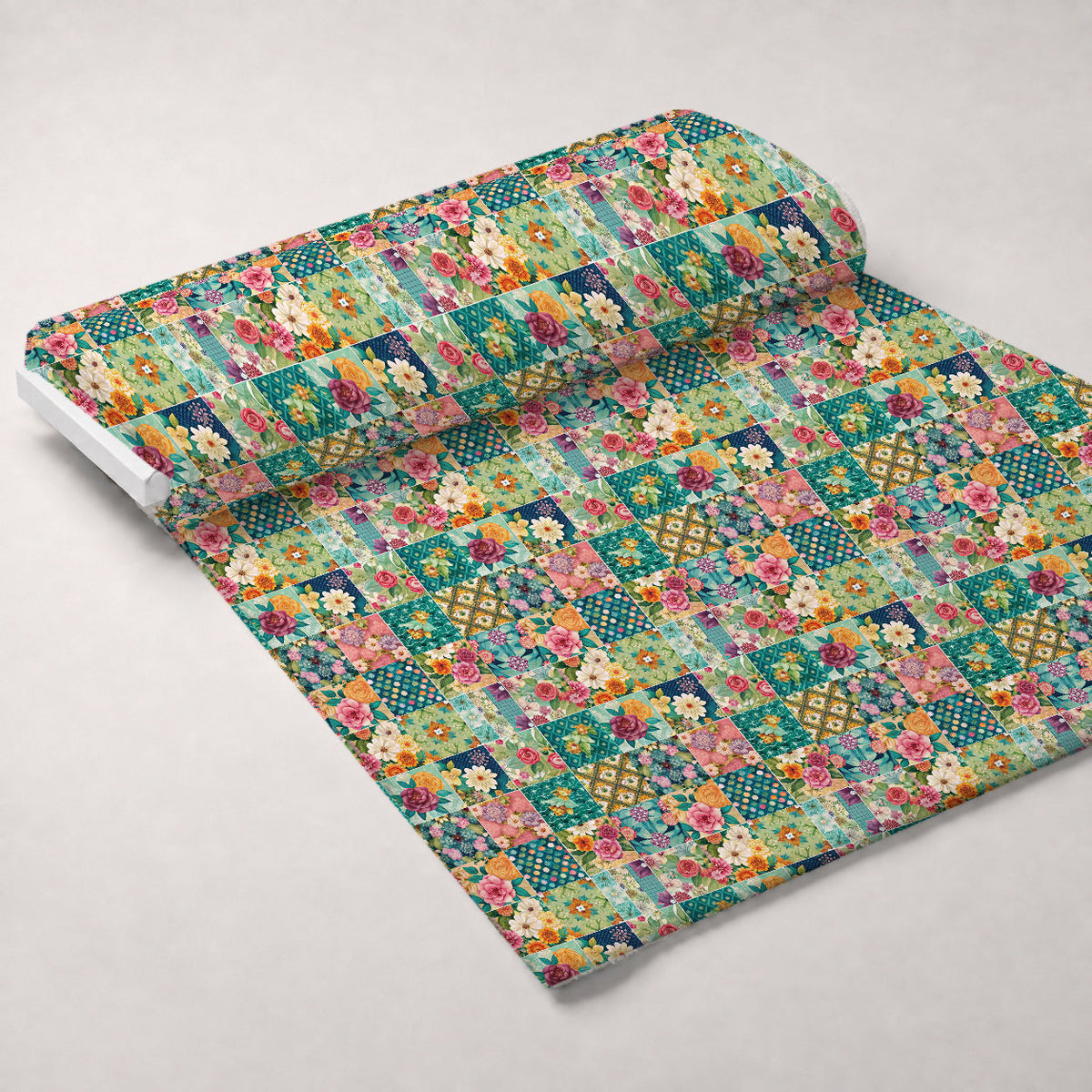 Quilted Daisies Pattern 4 Fleece Fabric — fleece fabric unrolled bolt preview (mv-fleece-v1:bolt)