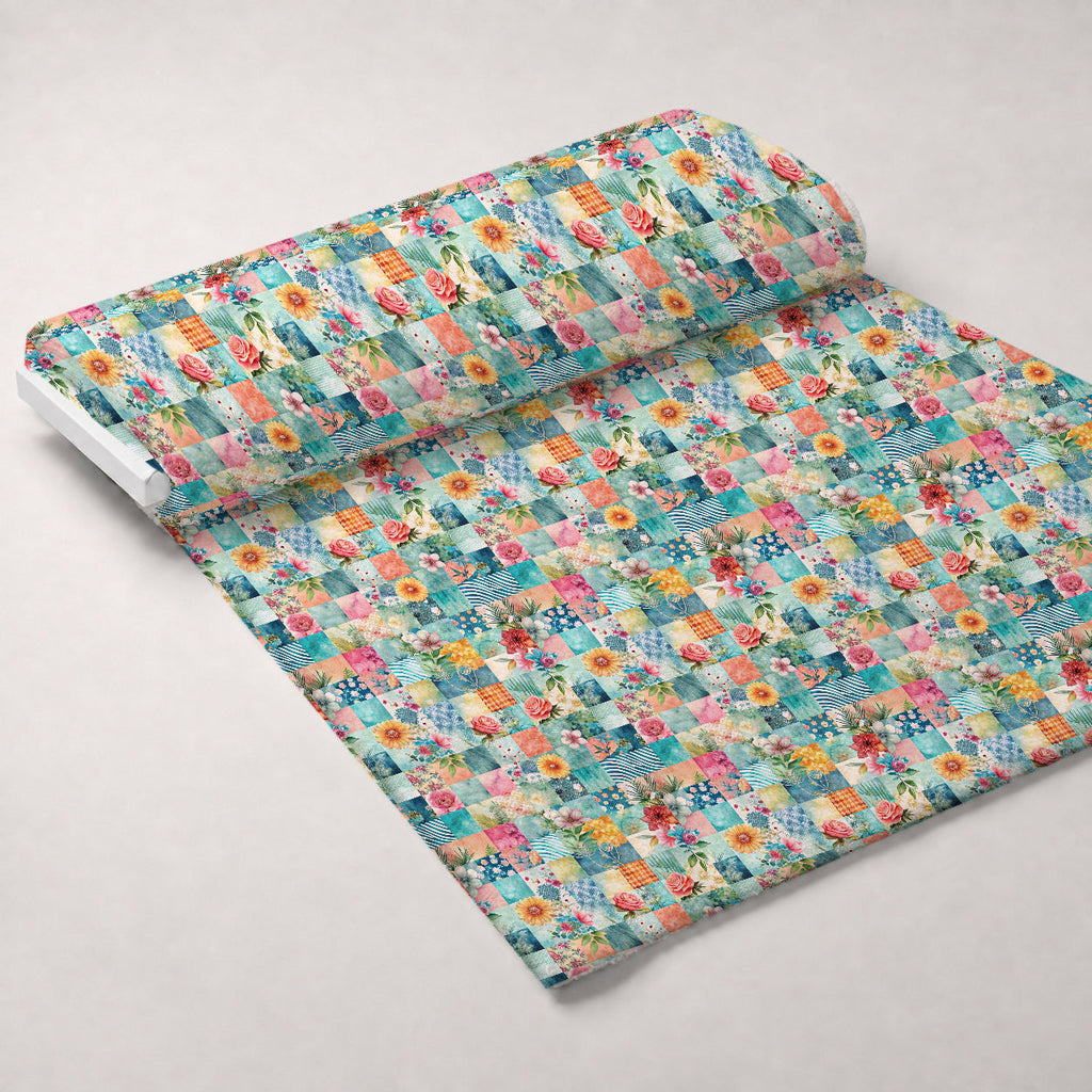 Quilted Daisies Pattern 6 Fleece Fabric — fleece fabric unrolled bolt preview (mv-fleece-v1:bolt)