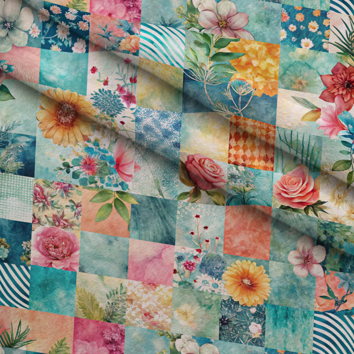 Quilted Daisies Pattern 6 Fleece Fabric — fleece fabric folded close-up preview (mv-fleece-v1:lying)