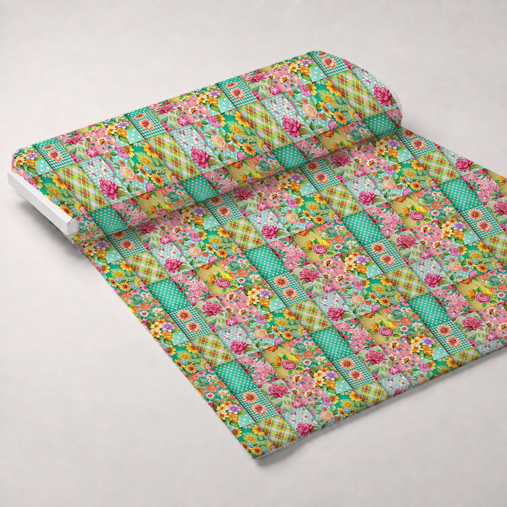 Quilted Daisies Pattern 8 Fleece Fabric — fleece fabric unrolled bolt preview (mv-fleece-v1:bolt)
