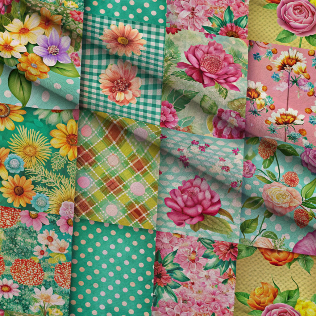Quilted Daisies Pattern 8 Fleece Fabric — fleece fabric folded close-up preview (mv-fleece-v1:lying)
