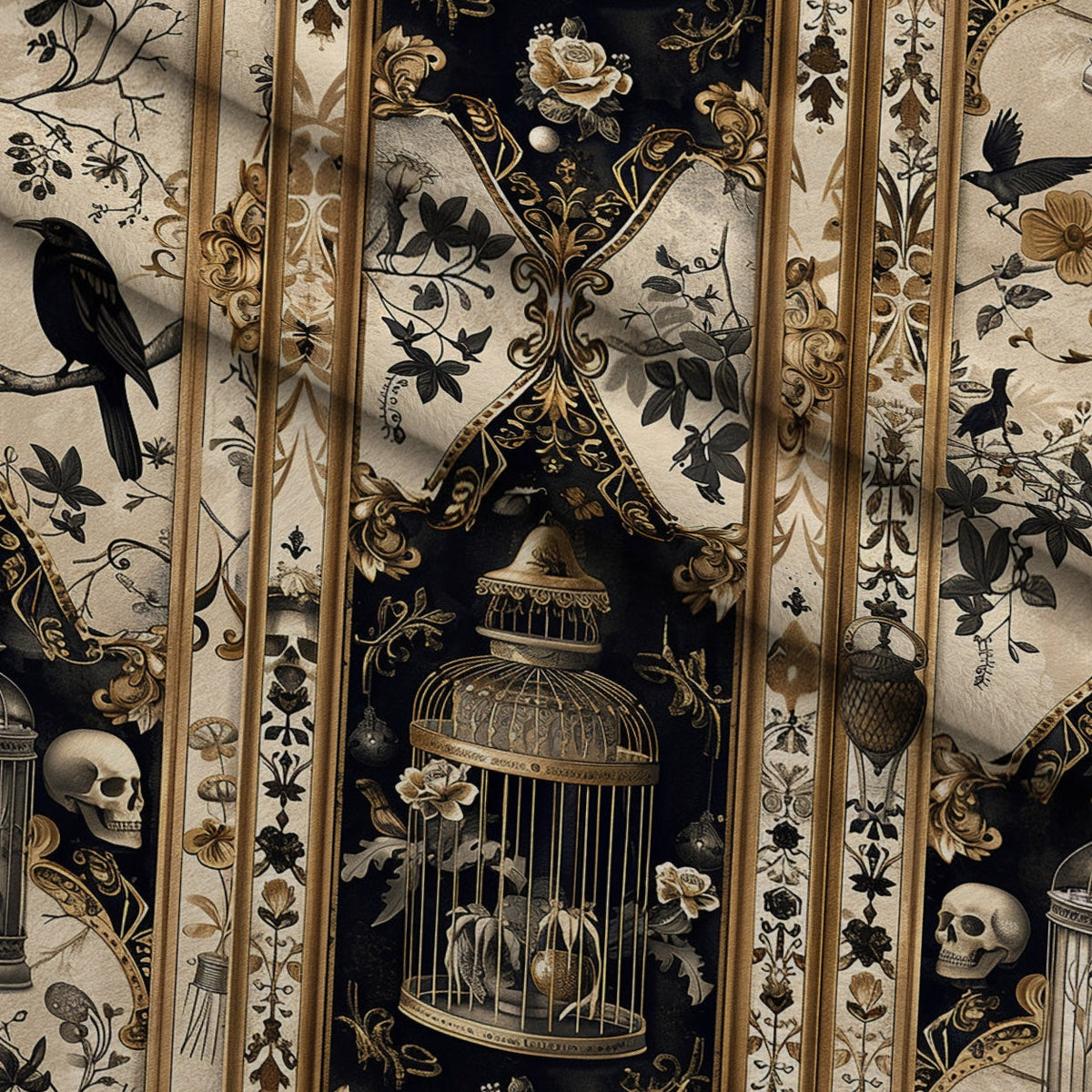 Raven's Curiosities Pattern 6 Fleece Fabric — fleece fabric folded close-up preview (mv-fleece-v1:lying)