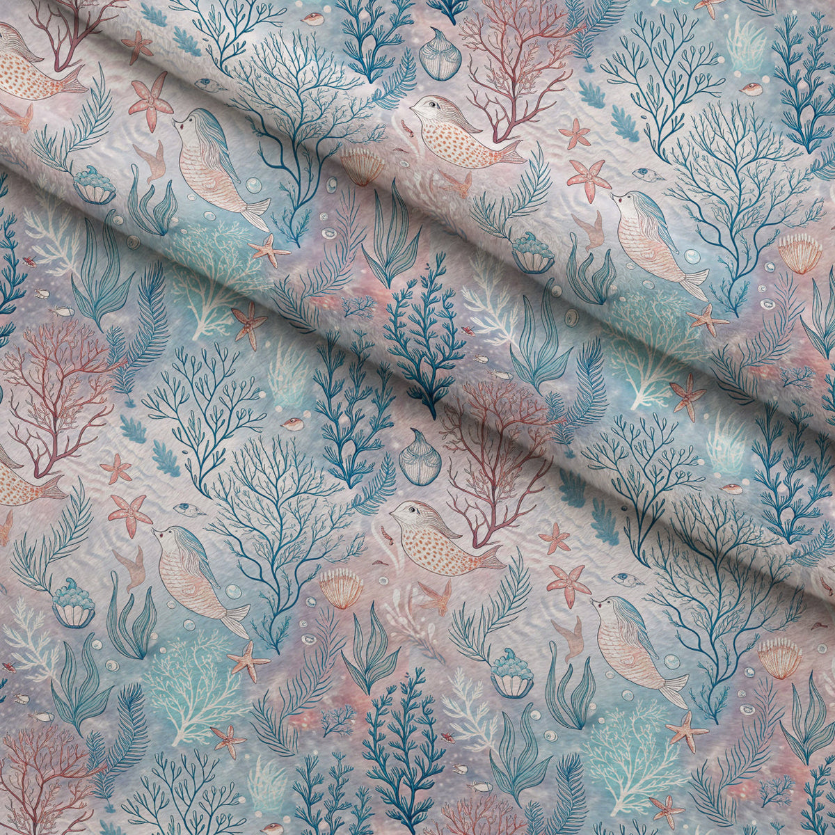 Reef Reverie Pattern 1 Fleece Fabric — fleece fabric folded close-up preview (mv-fleece-v1:lying)