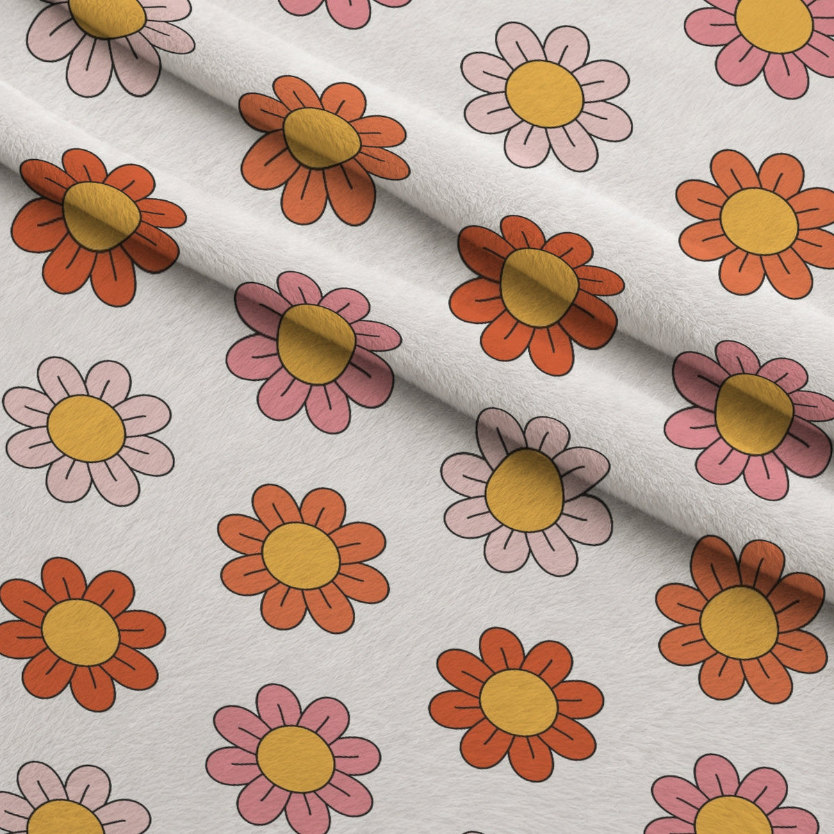 Retro Daisy Checkers Pattern 1 Fleece Fabric — fleece fabric folded close-up preview (mv-fleece-v1:lying)