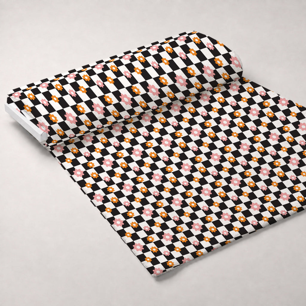 Retro Daisy Checkers Pattern 5 Fleece Fabric — fleece fabric unrolled bolt preview (mv-fleece-v1:bolt)