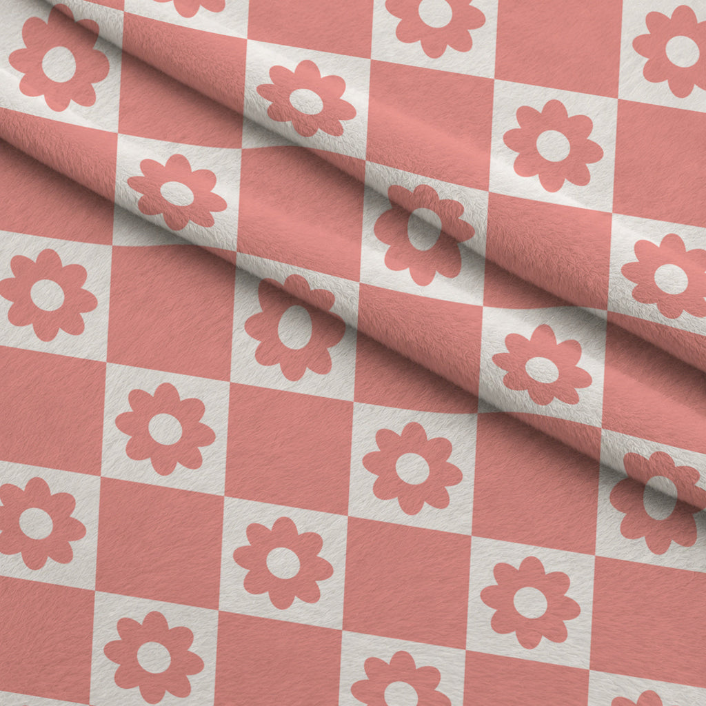 Retro Daisy Checkers Pattern 7 Fleece Fabric — fleece fabric folded close-up preview (mv-fleece-v1:lying)