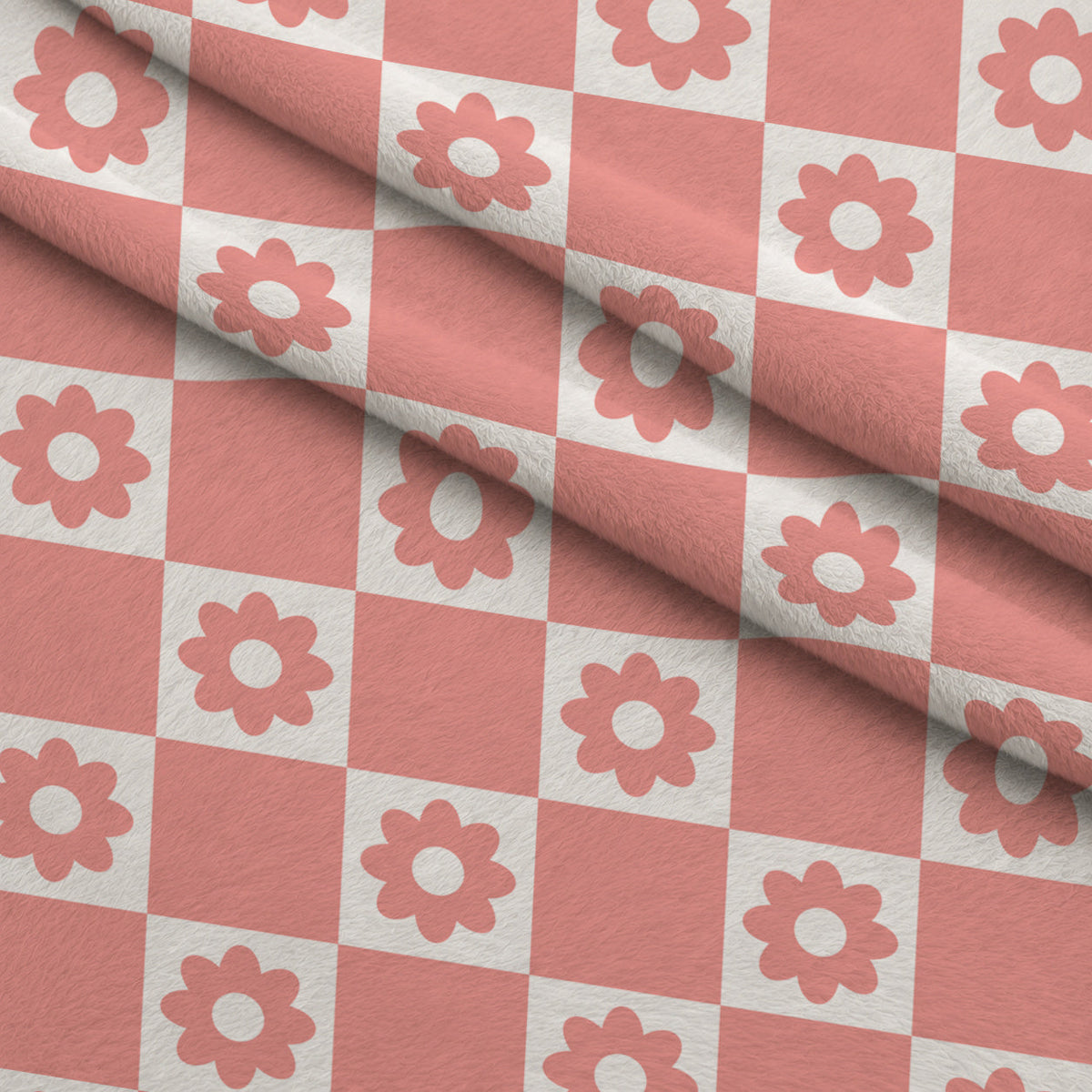 Retro Daisy Checkers Pattern 7 Fleece Fabric — fleece fabric folded close-up preview (mv-fleece-v1:lying)