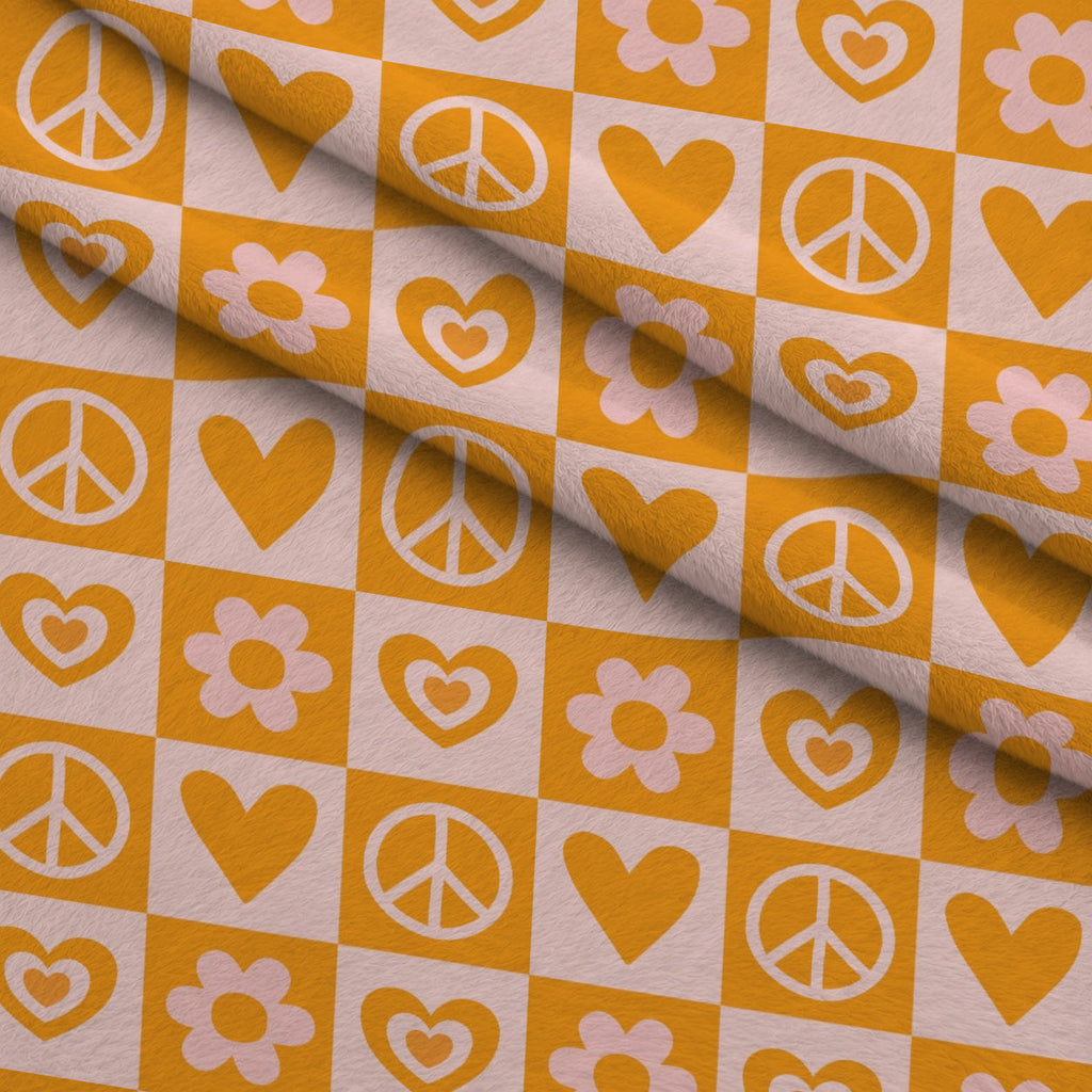 Retro Daisy Checkers Pattern 9 Fleece Fabric — fleece fabric folded close-up preview (mv-fleece-v1:lying)