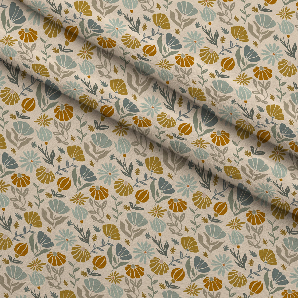 Retro Floral Pattern 2 Fleece Fabric — fleece fabric folded close-up preview (mv-fleece-v1:lying)